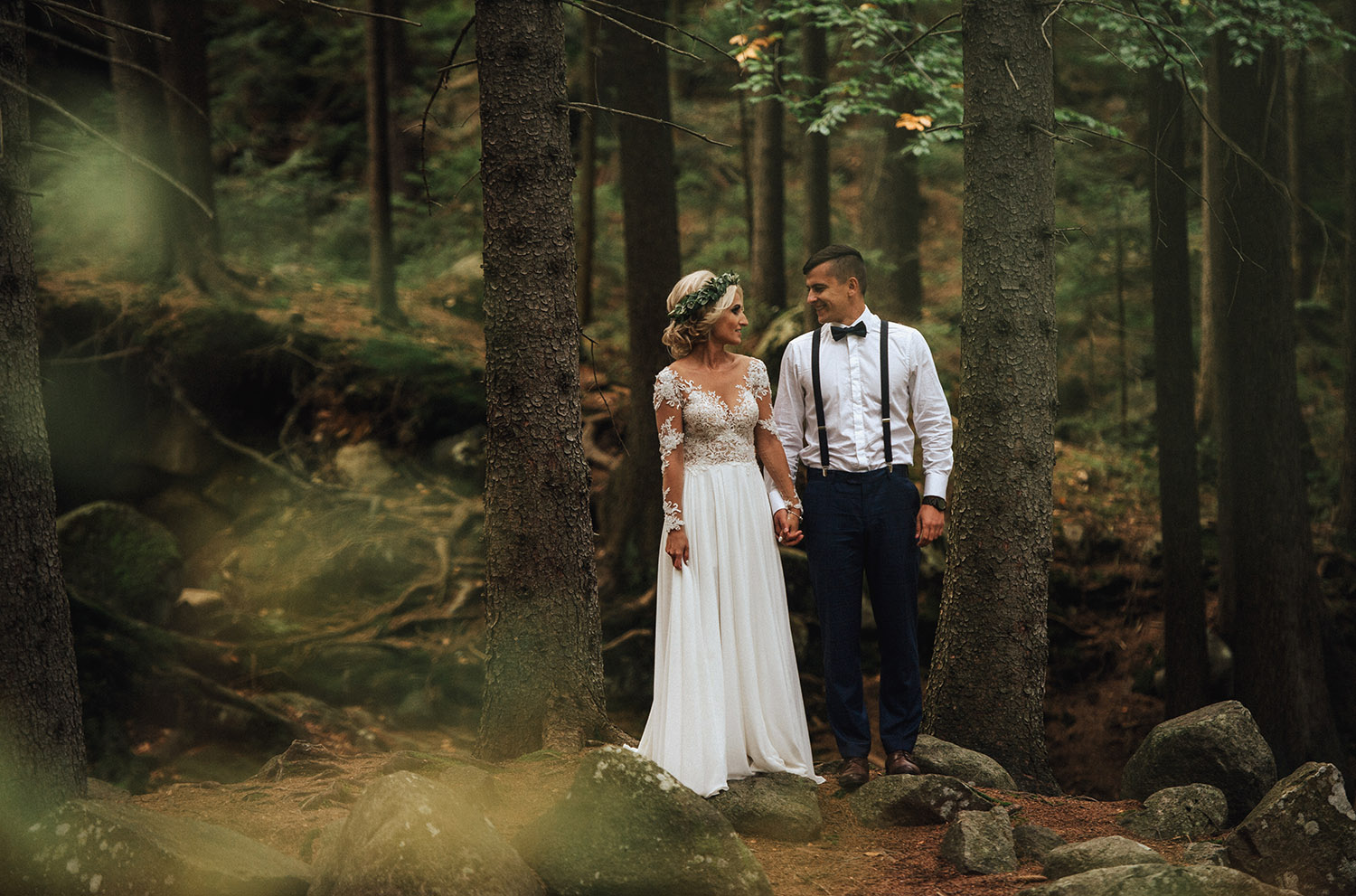 sesja w lesie,rustykalny ślub